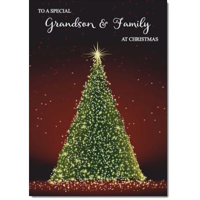 Image of doodlecards Grandson and Family Christmas Card Green Tree Medium Size for &amp; with Plain Envelope