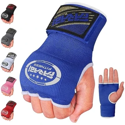 Image of Farabi Sports Gel Padded Inner Gloves Elastic Boxing Hand Wraps for Men &amp; Women with Quick 80cm Long Wrist Straps, MMA, Muay Thai, Kickboxing, Punching and Martial Arts (Blue, S/M)