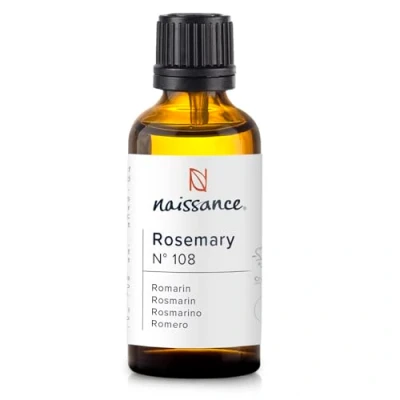 Image of Naissance Rosemary Essential Oil (No. 108) 50ml Pure, Natural, Cruelty Free, Vegan, Steam Distilled and Undiluted Use in Aromatherapy, Massage Blends, Humidifiers &amp; Diffusers