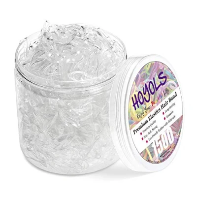 Image of Hoyols Hair Elastic Rubber Bands Ties for Ponytail Braid Holder Pack (Clear 1500 pcs)