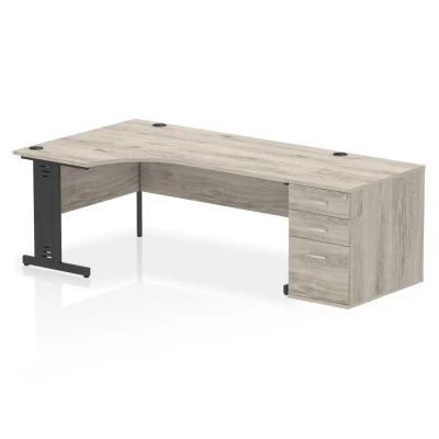 Image of Impulse 1800 LH Crescent Desk Grey Oak/Black Cable Managed 800 DH Ped