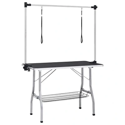 Image of vidaXL Adjustable Dog Grooming Table with Non Slip Tabletop and Under Basket, Height Arm, Foldable Design for Easy Storage, Robust Build Steel Legs