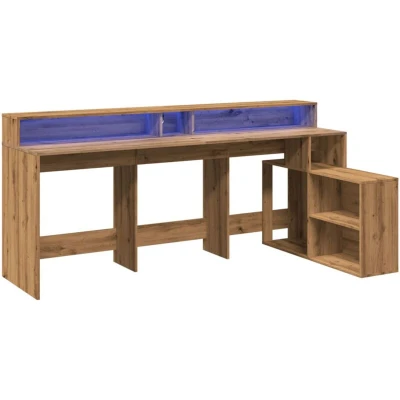 Image of vidaXL Desk with LED Lights Artisian Oak 200x104x91 cm Engineered Wood