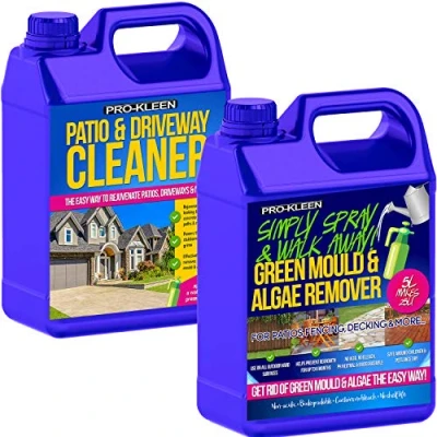 Image of Pro Kleen Simply Spray &amp; Walk Away Concentrate Patio Fencing Decking Green Mould Lichen Algae Remover and Driveway Cleaner (5L with 5L Cleaner)