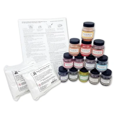 Image of Procion MX Dye Color Set, Includes 13 2/3 Ounce Jars, 2 1lb Soda Ash Fixer, Instruction Sheet, Chart