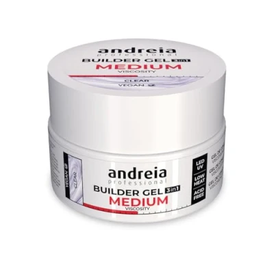Image of Andreia Professional Nail Gel Builder Medium Viscosity Construction Best as Base and Top Coat Polish LED &amp; UV Art Kit Clear 22g