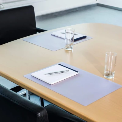 Image of Durable DURAGLAS® Desk Mat Transparent 53 x 40 cm Pack of 1 Anti Glare and Slip Ideal for Keeping Small Notes Reminders Close to Hand