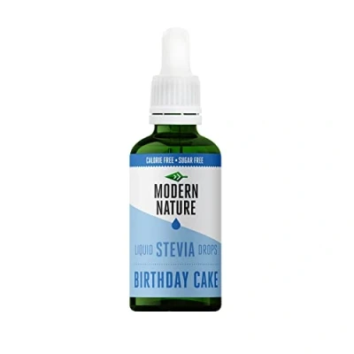 Image of Modern Nature Birthday Cake Flavour Drops Liquid Stevia Sweetner Zero Calorie Sugar Free Coffee Syrup Alternative Flavoured Coffee, Protein Powder, Yoghurt Tea Vegan, Keto Sweetener 50ml