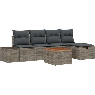 Image of vidaXL 6 Piece Garden Sofa Set with Cushions Grey Poly Rattan