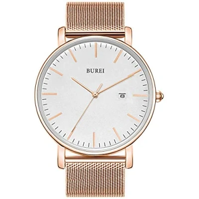 Image of BUREI Men&#039;s Wrist Watches,Minimalist Analog Quartz Watches for Men with Mesh Band,Gifts