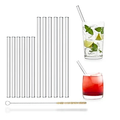 Image of UMI Glass Straws Reusable 6 x 8 Inch + Drinking Straight with Cleaning Brush Made in Germany Dishwasher Safe Cocktails Tumbler