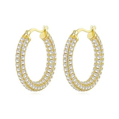 Image of Philip Jones Gold Plated 30mm Pave Hoop Earrings Created with Zircondia® Crystals
