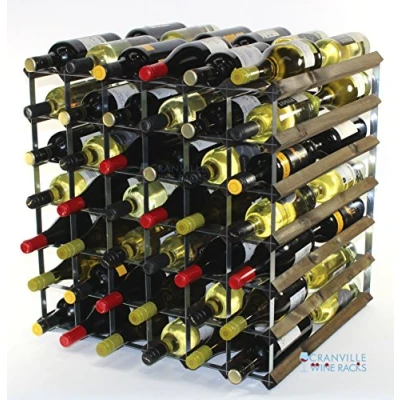 Image of Double Depth 84 Bottle Dark Oak Stained Wood and galvanised Metal Wine Rack Ready Assembled
