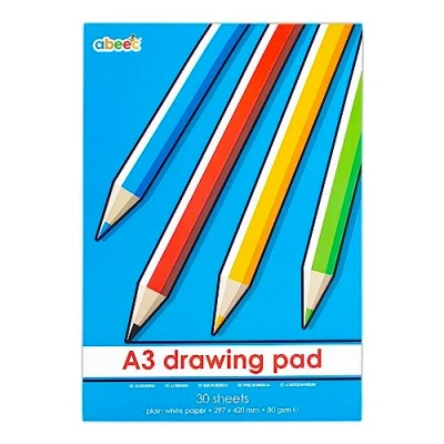Image of abeec A3 Plain Paper Drawing Pad 30 Sheet Sketch Book White Sheets 70 GSM Arts and Craft Scrap Essential for Kids Activities Art Supplies