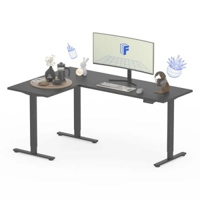 Image of FLEXISPOT L Shaped Standing Desk 180x120cm, Electric Height Adjustable Corner Stand up Desk, Sit Computer Workstation with 4 Memory Controls, Left or Right Setup, Black