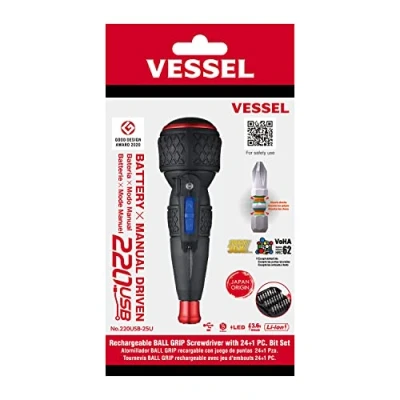 Image of VESSEL Ball Grip Rechargable Screwdriver with 25PC. Bit Set