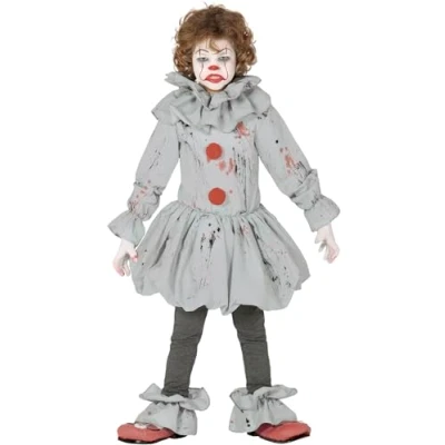 Image of FIESTAS GUIRCA Killer Clown Fancy Dress Costume Grey Horror Kids Halloween Costumes 10 12 years
