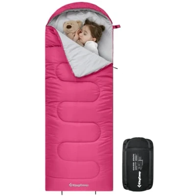 Image of KingCamp Sleeping Bag 3 Season Lightweight Waterproof Camping Indoor &amp; Outdoor Use for Kids with Compression Sack