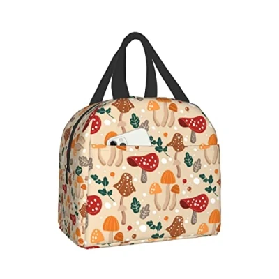 Image of Insulated Lunch Bag Reusable Box, Cooler Tote for Teen Girls Boys Women Men School Picnic Office Work, Cute Mushroom Gift