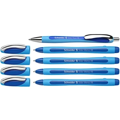 Image of Schneider 150275 Slider Memo XB and Rave Ballpoint Pen (with Case, Ink Colour: Blue), 4+1 Item