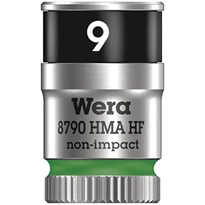 Image of &#039;Wera 05003724001 (Zyklop 8790 HMA 1/2 Inch Drive Deep Socket with 1/4 Holding Function, 9 mm, Green, 9/0