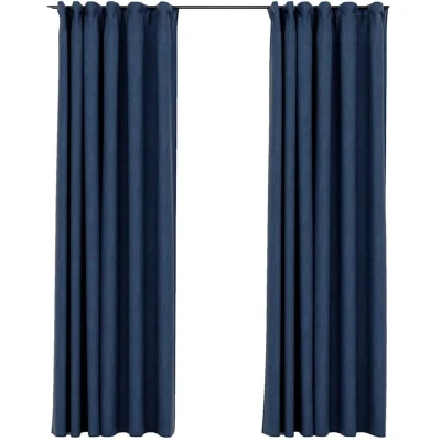 Image of vidaXL Linen Look Blackout Curtains with Hooks 2 pcs Blue 140x245 cm