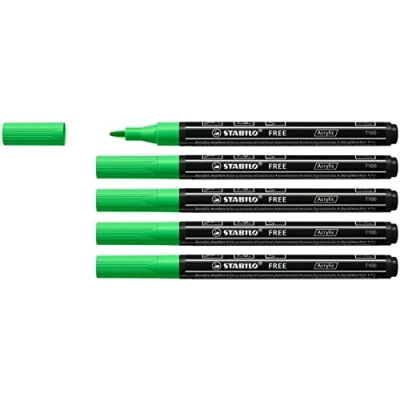 Image of Acrylic Marker STABILO FREE T100 1 2 mm Bullet Tip Box of 5 Leaf Green