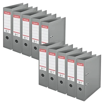 Image of Esselte, A4 Lever Arch File, 75 mm Spine, 500 sheets Capacity, PP, Plastic Cover, No. 1 Mechanism, Files &amp; Folders, Grey, Pack 10, 628546