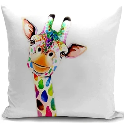 Image of HUASHUZI Giraffe Cushion Cover Colorful Pillow Decorations Gifts for Women Throw Case Home Decor Livingroom Bedroom Couch Sofa 18&quot;x18&quot;(45x45cm)