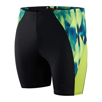 Image of Speedo Men&#039;s Eco Endurance+ Pro Mid Length Jammer, Black/Atomic Lime/Nordic Teal, 28