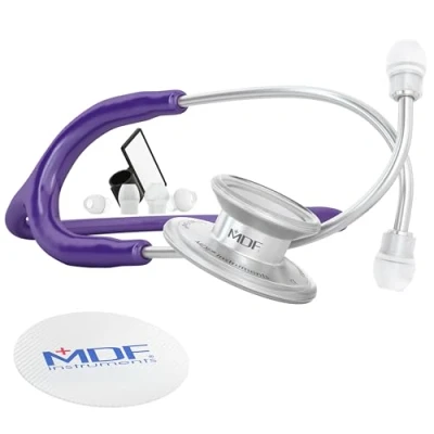 Image of MDF MD One Stainless Steel Stethoscope, Adult, Purple Tube, Silver Chestpieces Headset, MDF77708