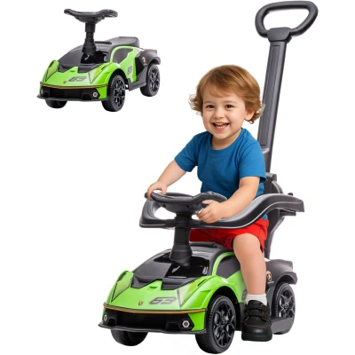 Image of HOMCOM AIYAPLAY Licensed 2 in 1 Baby Ride on Push Car Toddler Along with Parent Handle Sliding Horn Steering Wheel NO POWER for 3 Years, Green