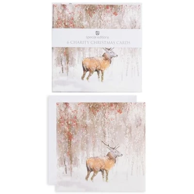 Image of Pack Of 6 Winter Woodland Stag Charity Christmas Cards Multiple Charities