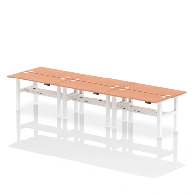 Image of Air B2B 1400x600mm Height Adjustable 6P Bench Desk CP Beech/White