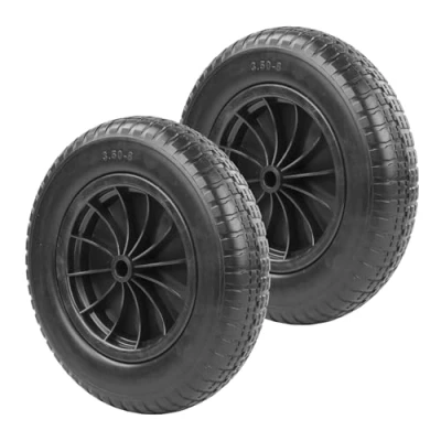Image of KCT 2 Pack 14&quot; (3.50 8) Puncture Proof/Solid Heavy Duty PU Wheelbarrow Wheel &amp; Tyre