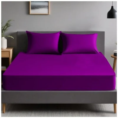 Image of Plain Dyed Bedding Bedsheet, Polycotton Non Iron Solid Percale Sheets, Super Soft Bunk Bed Fitted Berry