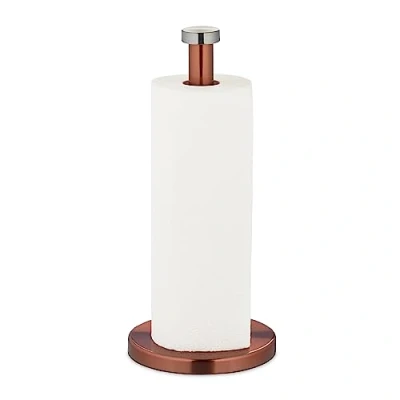 Image of Relaxdays Kitchen Roll Holder, Stainless Steel, Paper Towel Stand for The Counter, HxØ: 32x15cm, Silver/Bronze