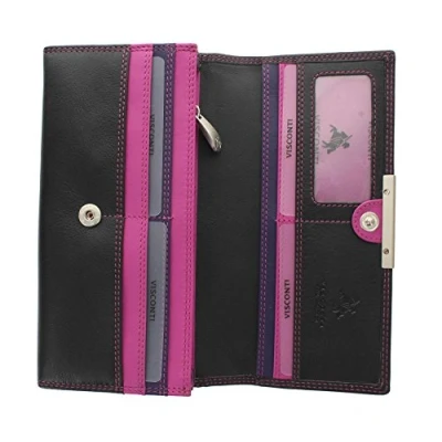 Image of Visconti Soft Leather Rio Ladies Purse Style RFID Blocking R11 Black/Purple/Berry