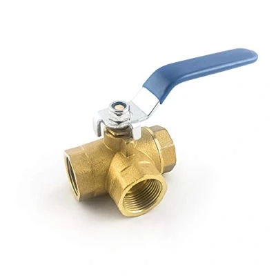 Image of QWORK® Series 3 Way (L Port) Ball Valve, Lever Handle, Female (DN15 1/2&#039;&#039;) Made of Forged Brass