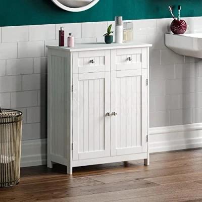 Image of Bath Vida Priano 2 Drawer Door Bathroom Cabinet Storage Cupboard Floor Standing Unit, White