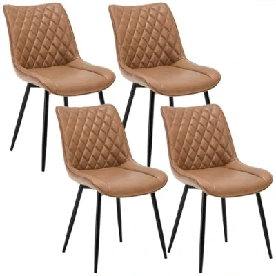 Image of WOLTU Dining Chairs Set of 4 Counter Kitchen Lounge Leisure Living Room Corner Light Brown Leatherette Reception with Backrest and Padded Seat