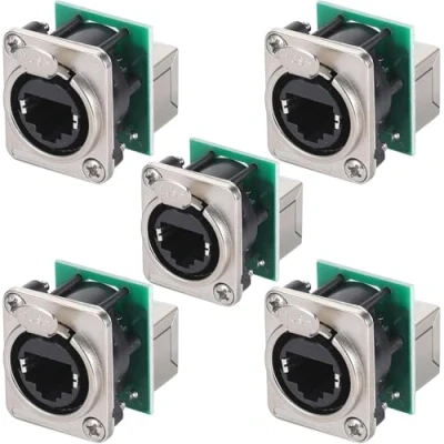 Image of PENGLIN 5PCS RJ45 CAT5E NE8FDP Panel Mount Adapter,D Type 8P8C Ethernet LAN Pass Through Coupler Female to Adapter