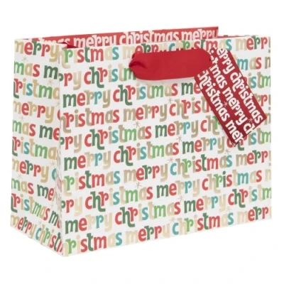 Image of Glick Luxury Christmas Bag Landscape Medium &quot;Merry Christmas&quot; Script Gift for Xmas Wrapping