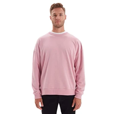 Image of Trendyol Man Basics Oversize Basic Crew neck Knit Sweatshirt Pink