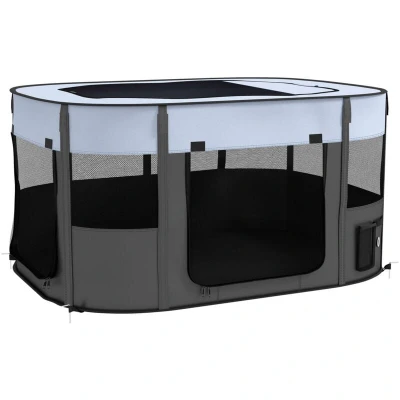 Image of PawHut Dog Pen, Pet Playpen, Portable Foldable Cat Playpen with Storage Bag for Puppies, Rabbits, Kittens, Guinea Pigs, 114 x 89 59cm Grey