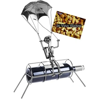 Image of BRUBAKER Bottle Holder &#039;Parachutist&#039; Metal Sculpture including Greeting Card!