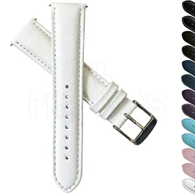 Image of 16mm Genuine Buffalo Grain Leather Watch Strap Band Mens Ladies Padded SS Buckle White