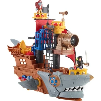 Image of Fisher Price Imaginext Preschool Toy Shark Bite Pirate Ship Playset with Figure &amp; Accessories for Pretend Play Kids Ages 3+ Years, HGN68