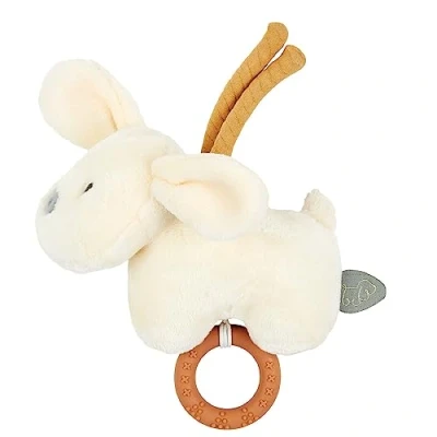 Image of Nattou Musical Plush Soft Toy with Teething Ring and Ties, Cuddly Sleeping Aid, Integrated Music Box, No Batteries Needed, Hand Washable, PETA Approved Vegan, Charlie the Dog, Vanilla, 20 cm
