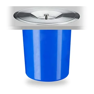 Image of Relaxdays Rubbish Bin, Container, Countertop Waste Paper Basket, Under Desk, HxD 23 x 24 cm, Stainless Steel, Blue, cm